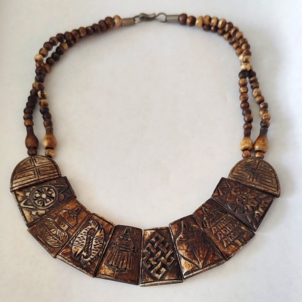 Eight Auspicious Symbols Bone Necklace